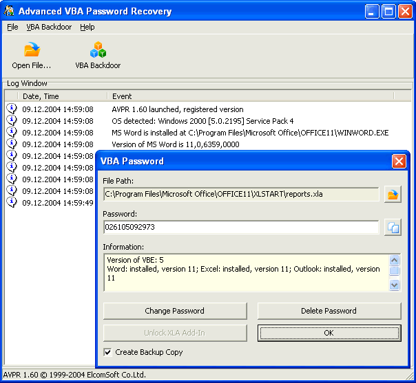 Advanced VBA Password Recovery PRO Screenshot